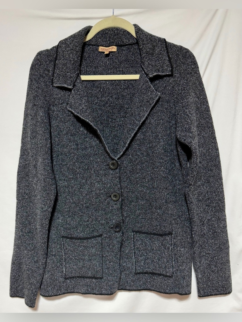 Cocogio Women’s Gray Black Herringbone Knit Cardigan Sz L, Italian, Wool Blend
